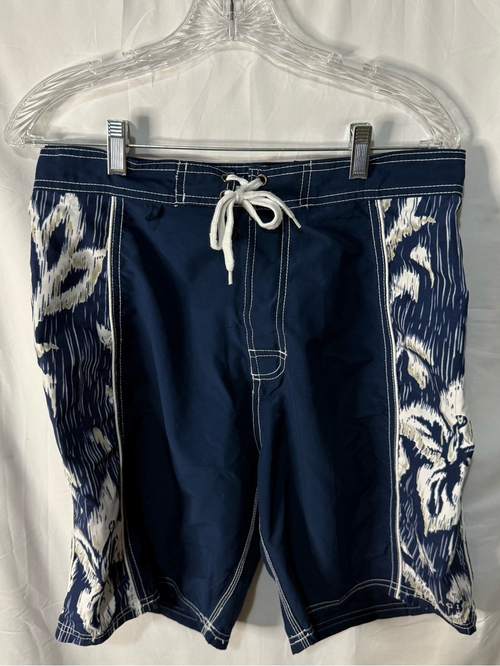 burnside Navy and White Floral Panel Swim Shorts